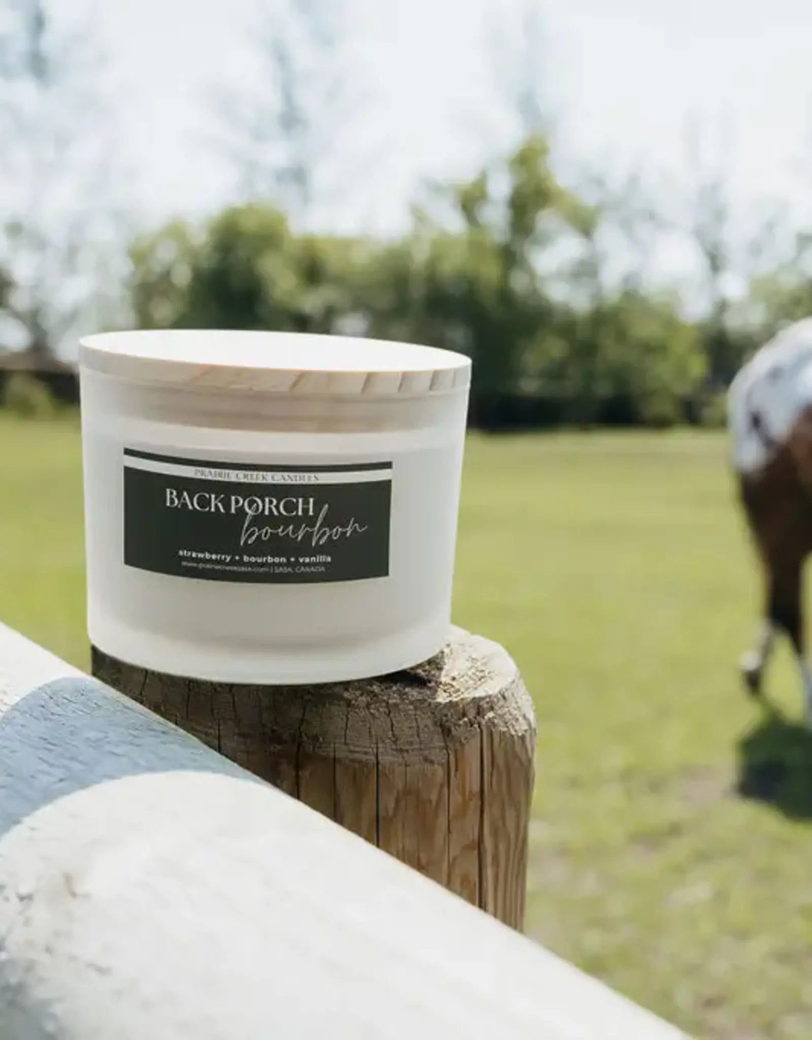 Prairie Creek Candles Wood Wick Candle, Back  Porch Bourbon 16oz