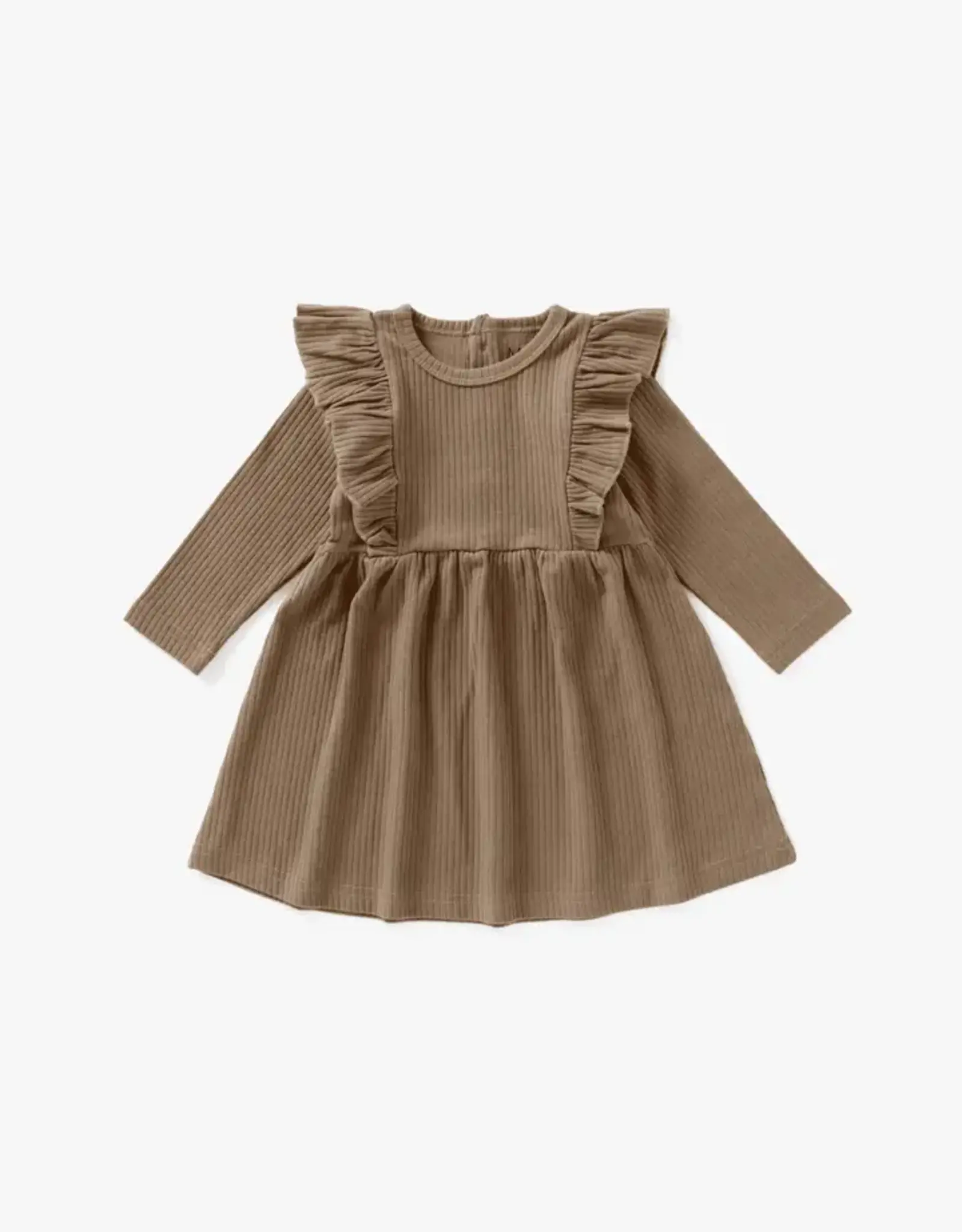 Mila & Co Ribbed Flutter Dress, Cappuccino