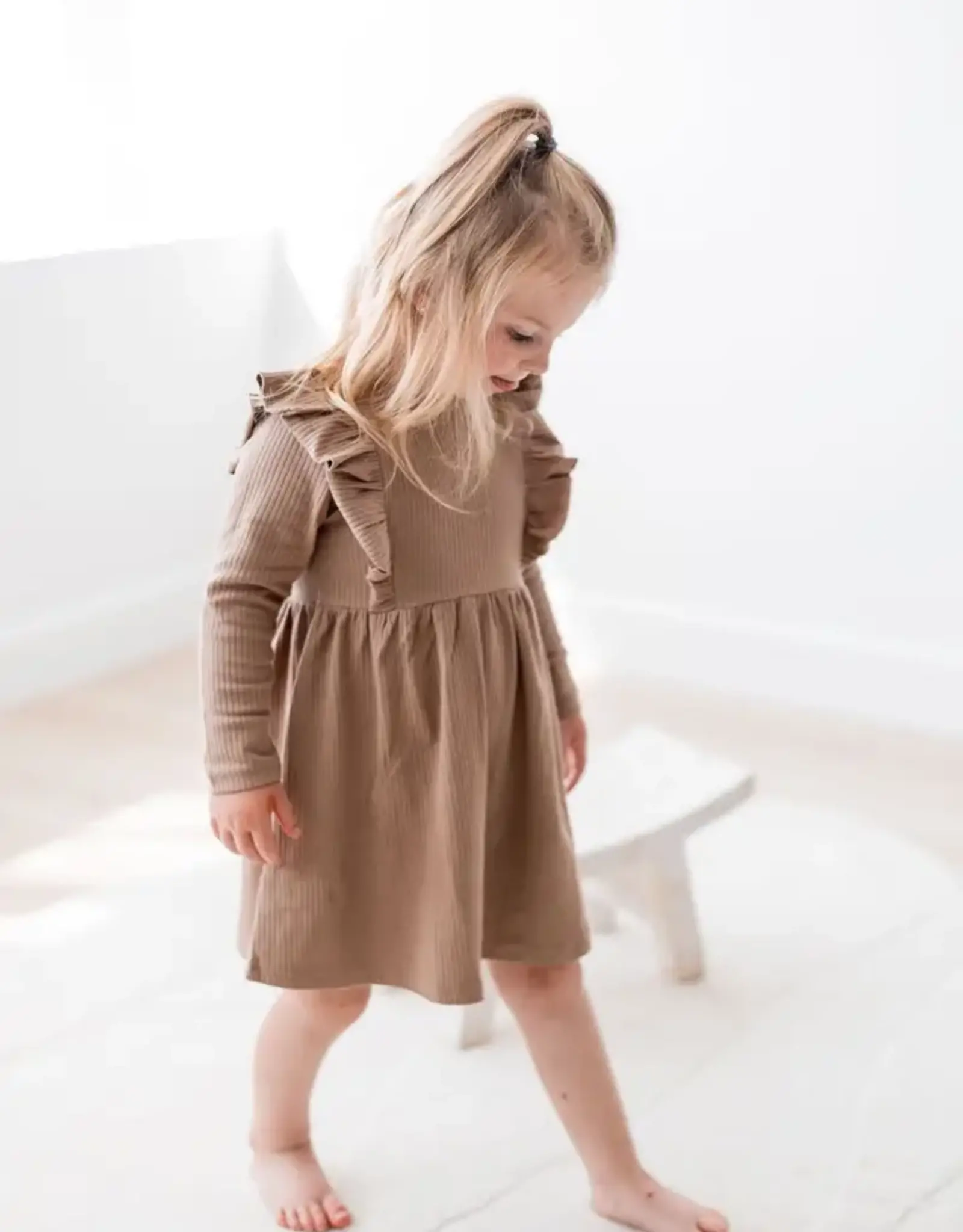 Mila & Co Ribbed Flutter Dress, Cappuccino
