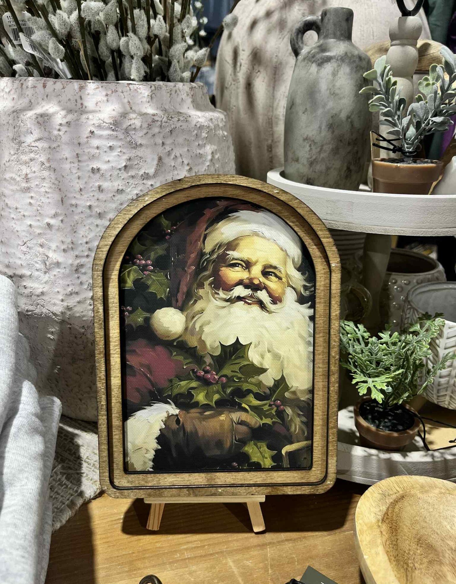 Redeemed Decor Arch Top Framed Art, Colorful Vintage Santa