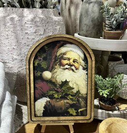 Redeemed Decor Arch Top Framed Art, Colorful Vintage Santa