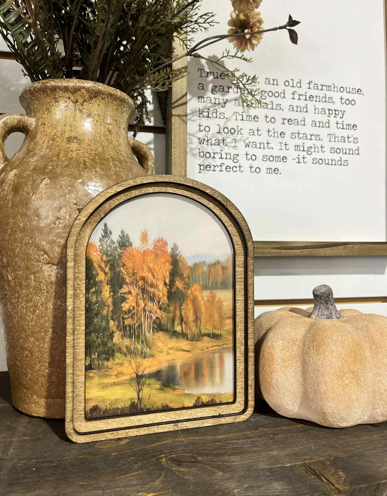 Redeemed Decor Arch Top Framed Art, Autumn Pond