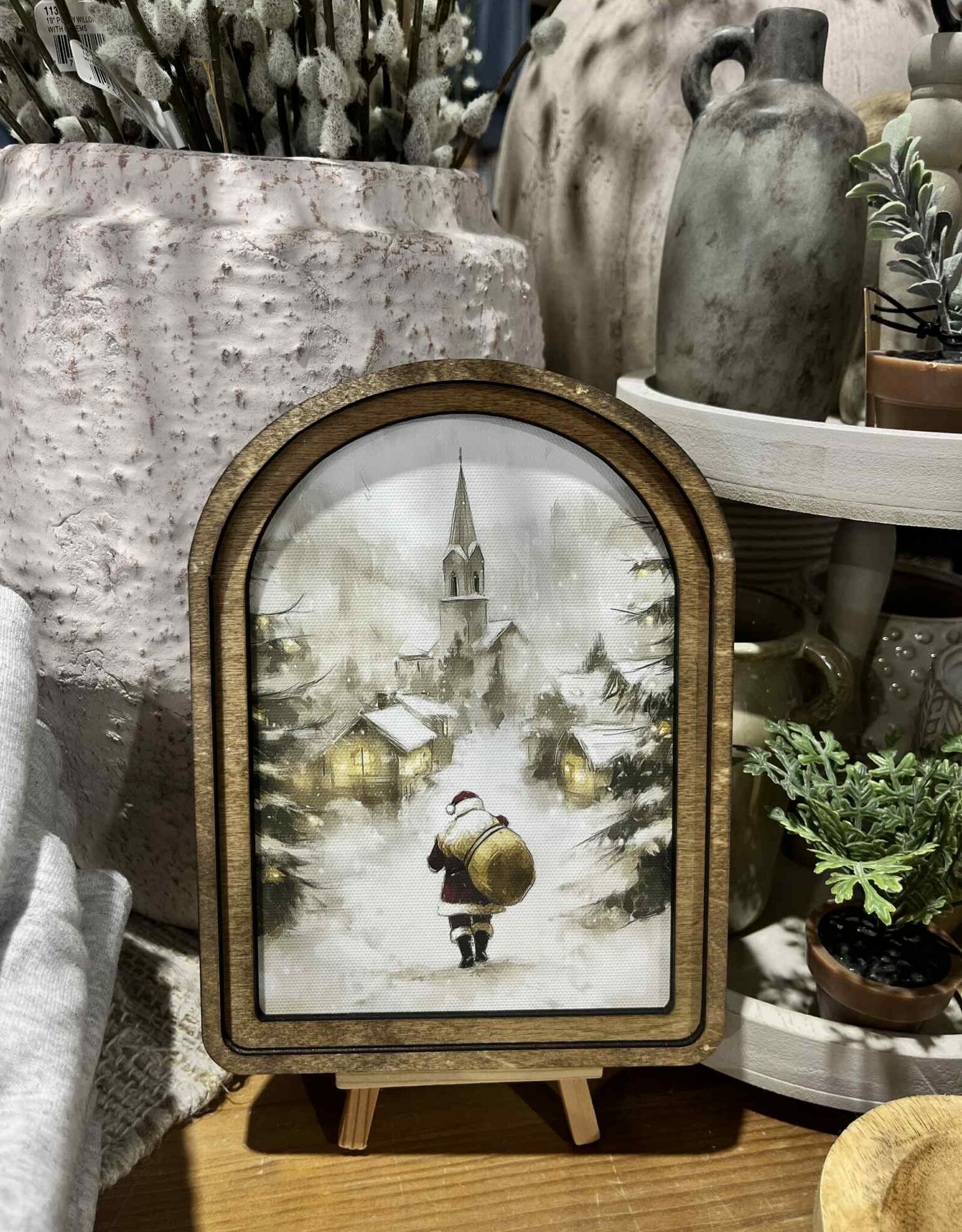 Redeemed Decor Arch Top Framed Art, Village Santa
