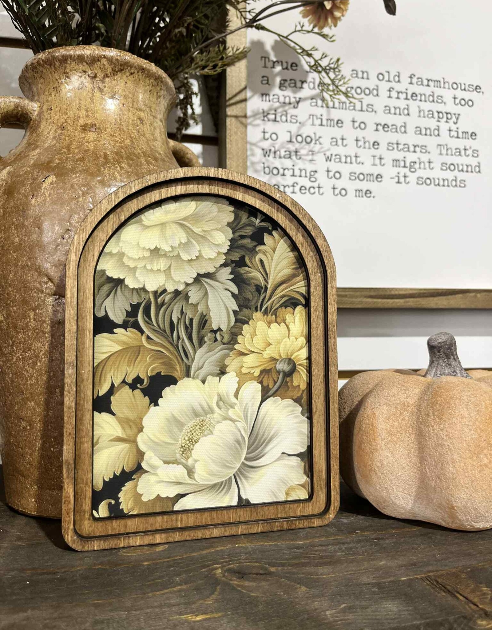 Redeemed Decor Arch Top Framed Art, Floral Neutral