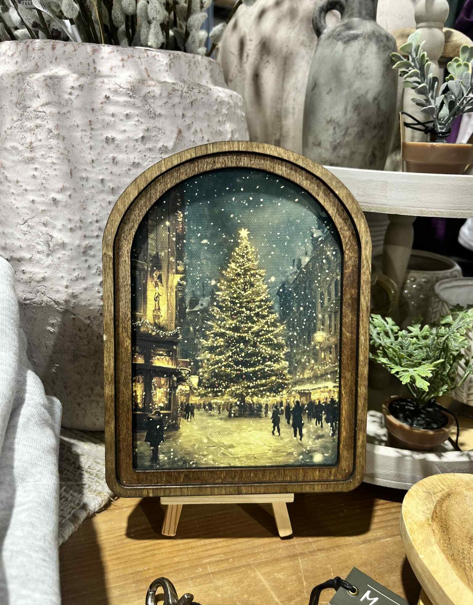 Redeemed Decor Arch Top Framed Art, Christmas Tree Main Street