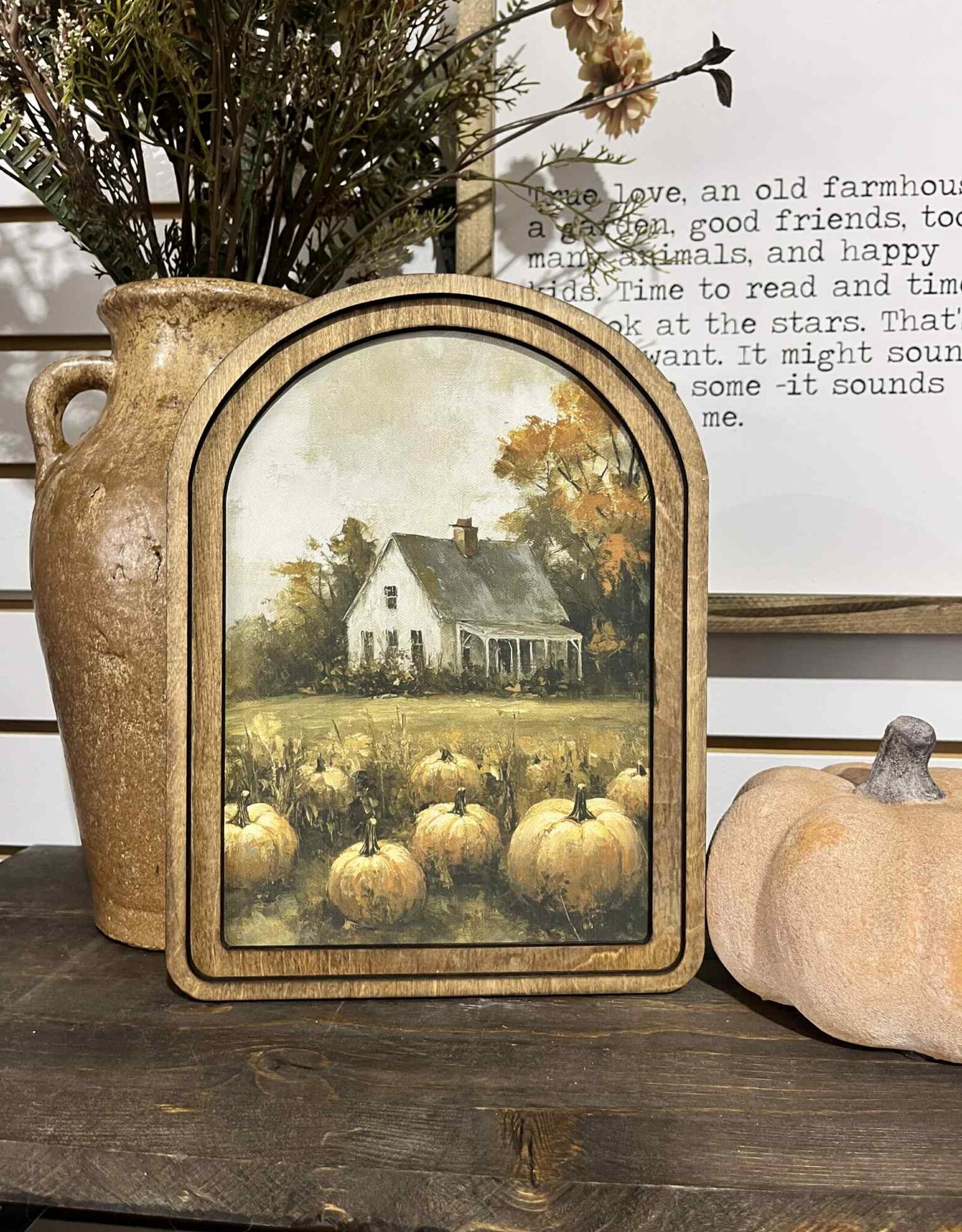 Redeemed Decor Arch Top Framed Art, Pumpkin Farmhouse 8x11"