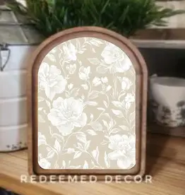 Redeemed Decor Arch Top Framed Art, Taupe White Floral 8x11"