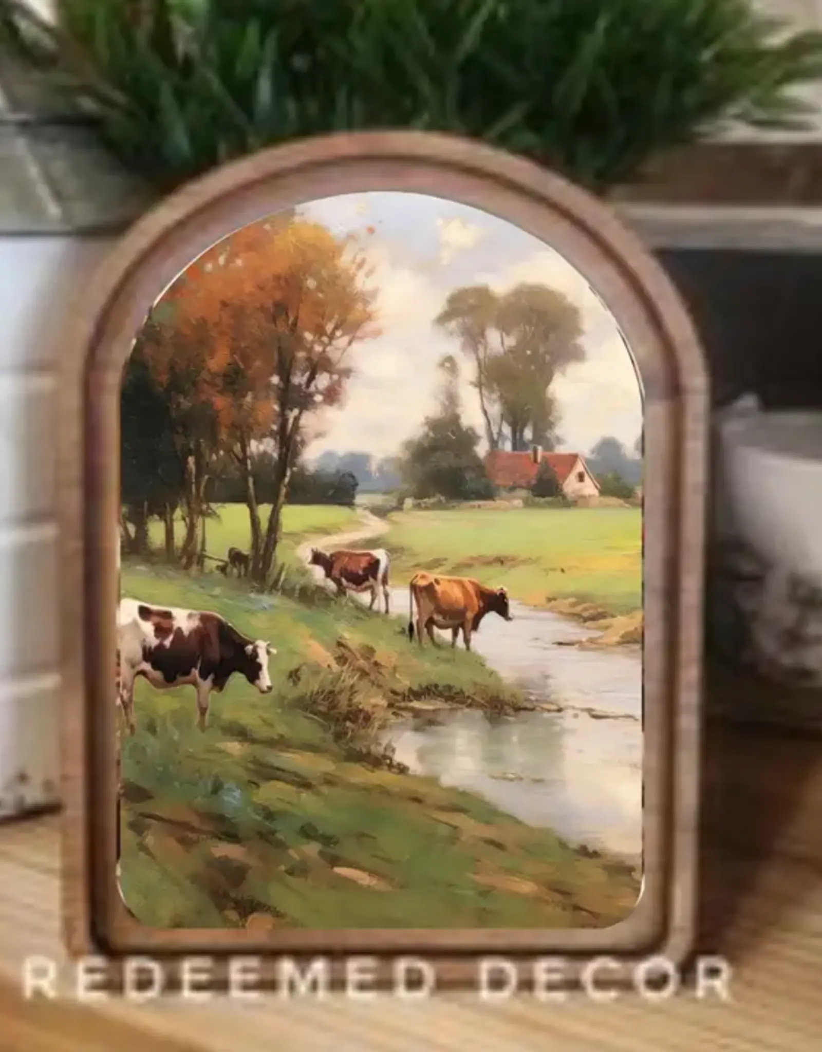 Redeemed Decor Arch Top Framed Art, Pasture Stream