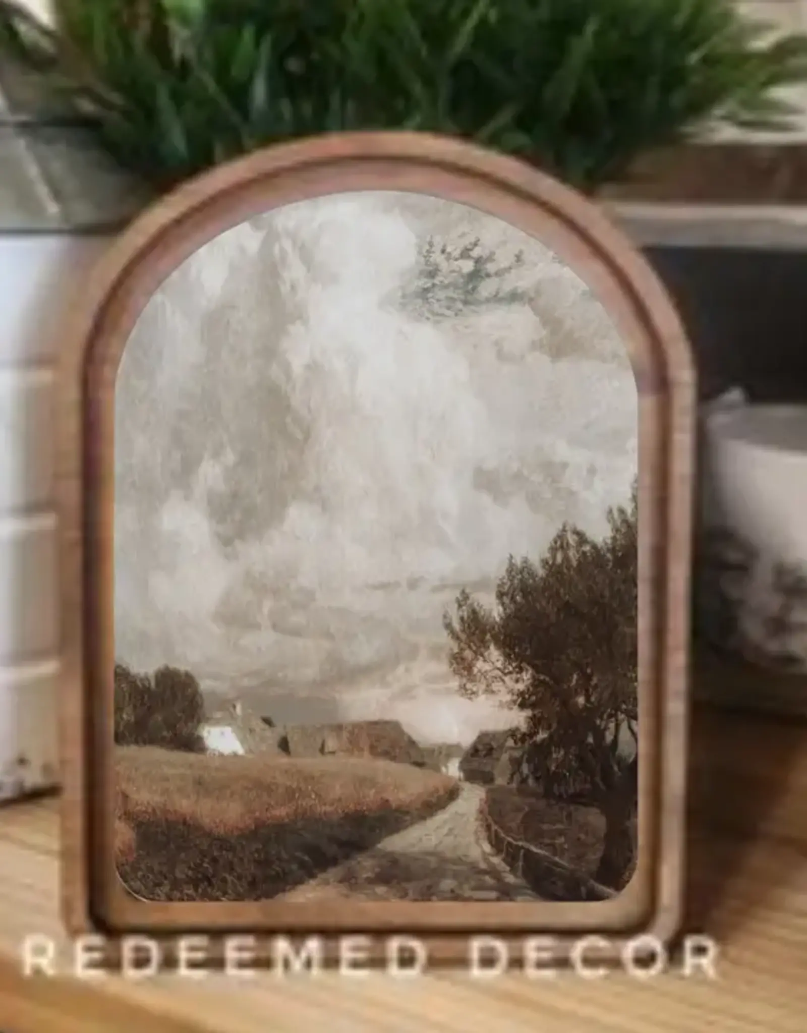 Redeemed Decor Arch Top Framed Art, Moody Country Side 8x11"