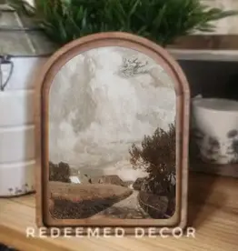 Redeemed Decor Arch Top Framed Art, Moody Country Side 8x11"