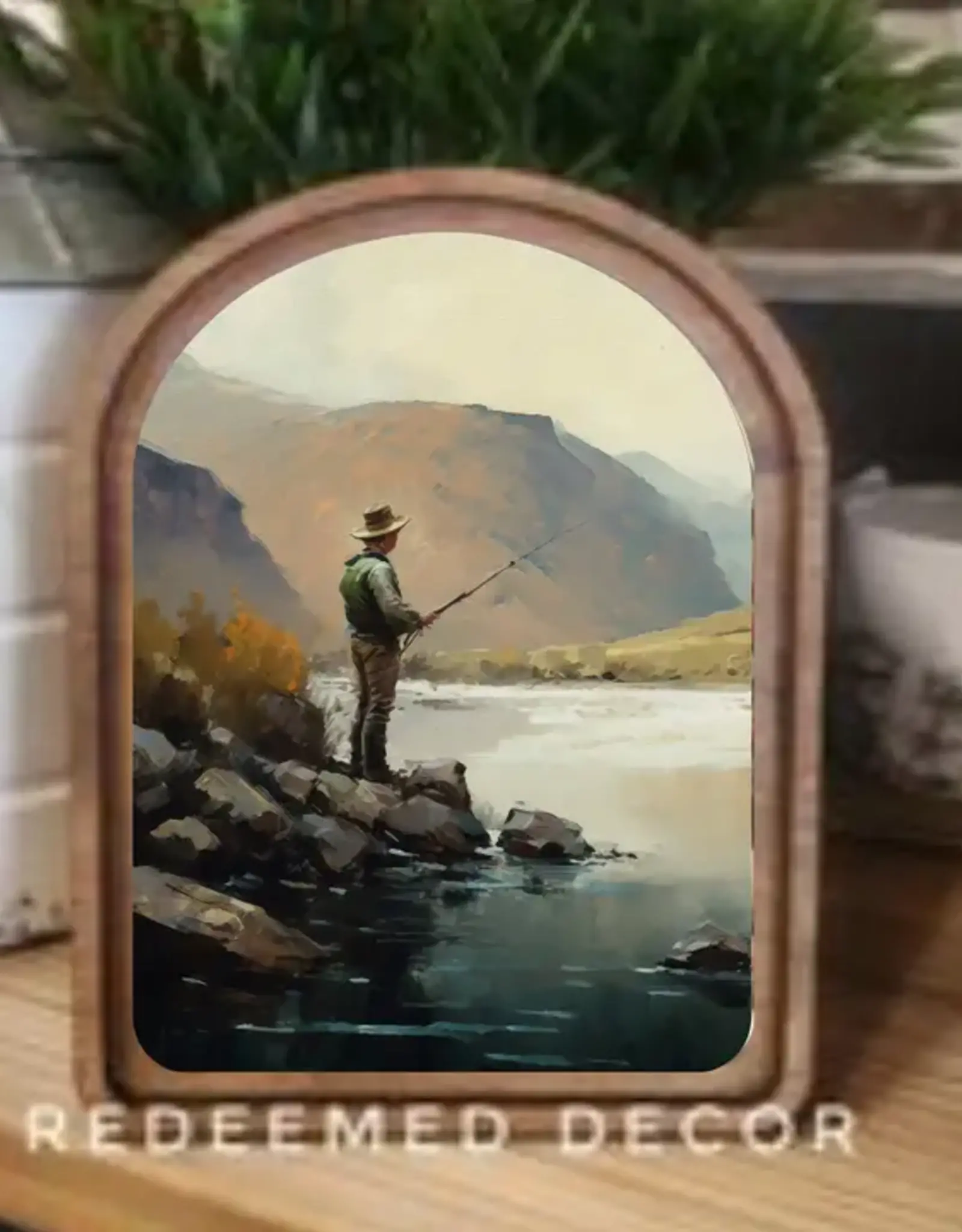 Redeemed Decor Arch Top Framed Art, Fisherman