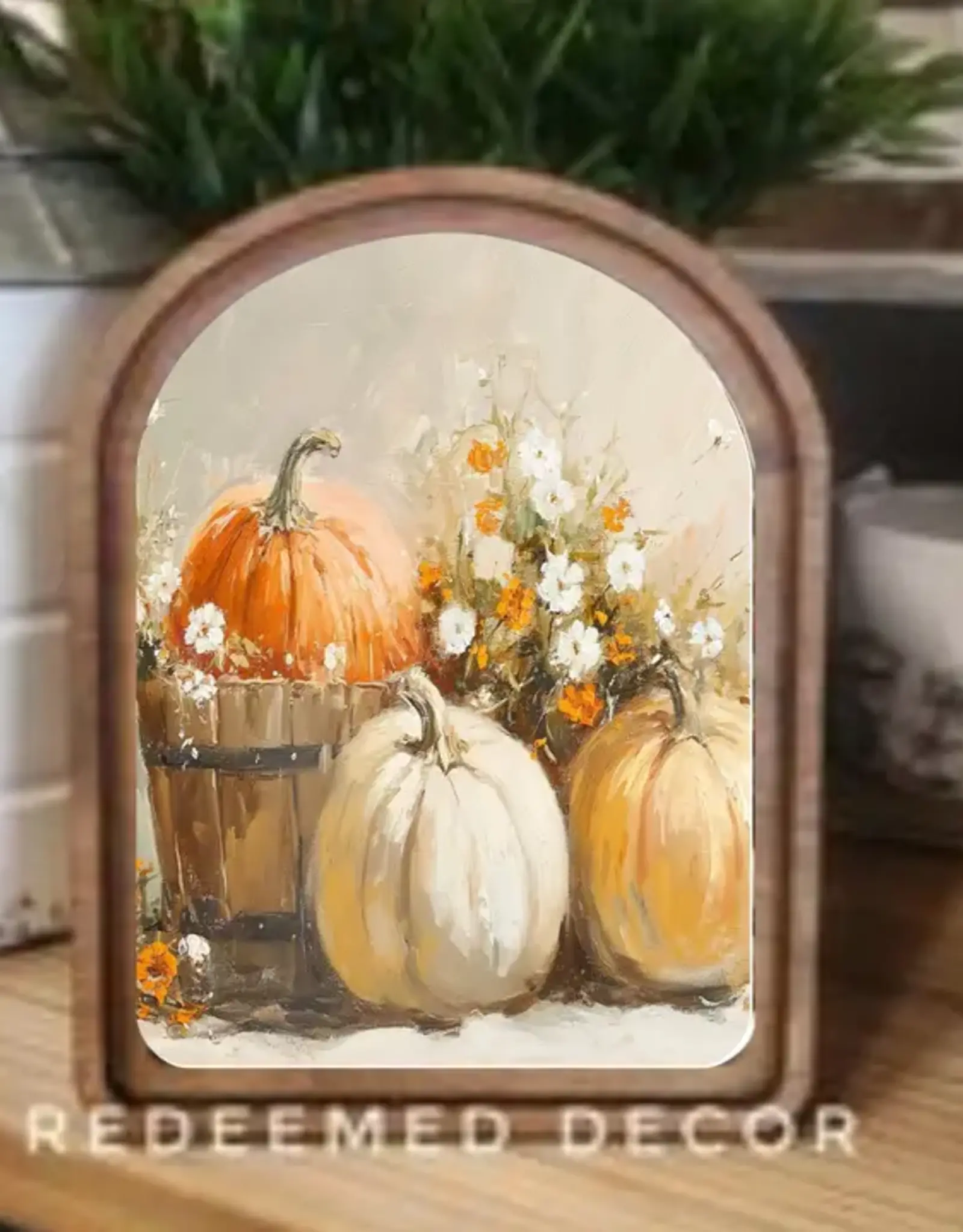 Redeemed Decor Arch Top Framed Art, Pumpkin Bucket
