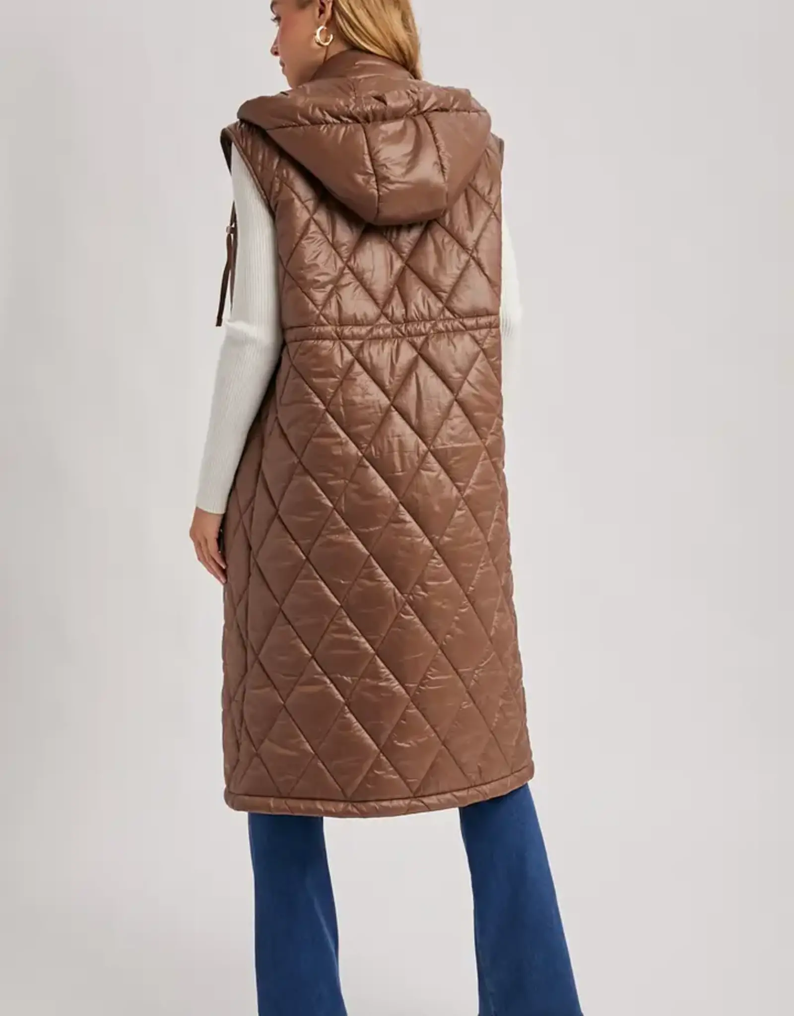 Diamond Quilt Long Line Puffer Vest, Coco