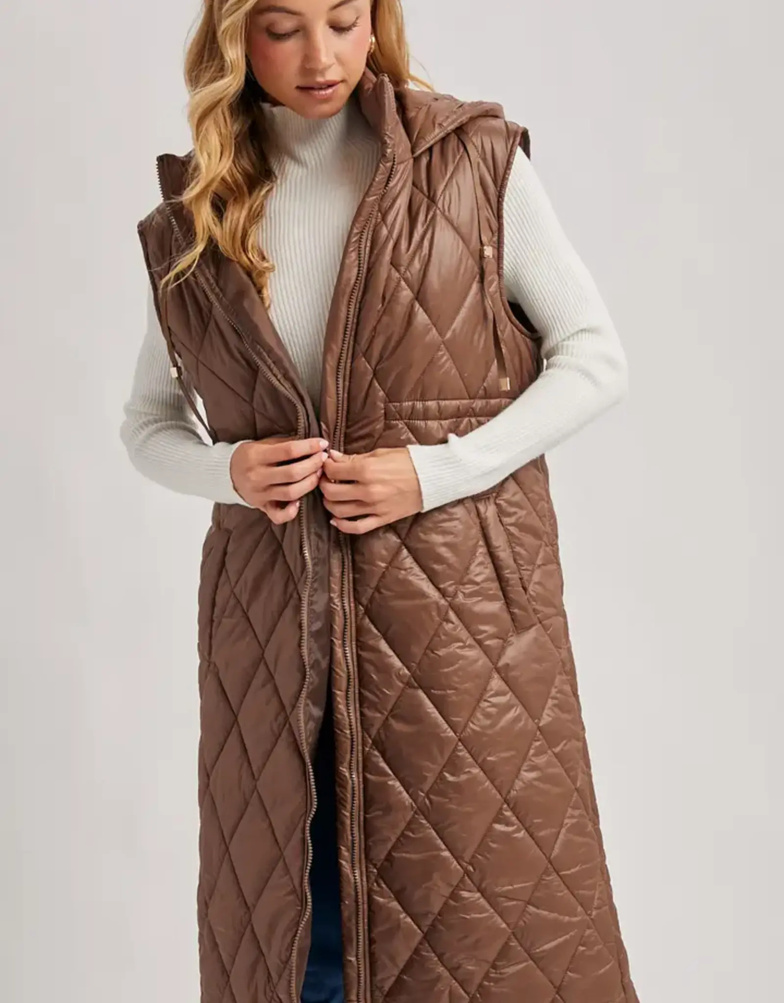 Diamond Quilt Long Line Puffer Vest, Coco