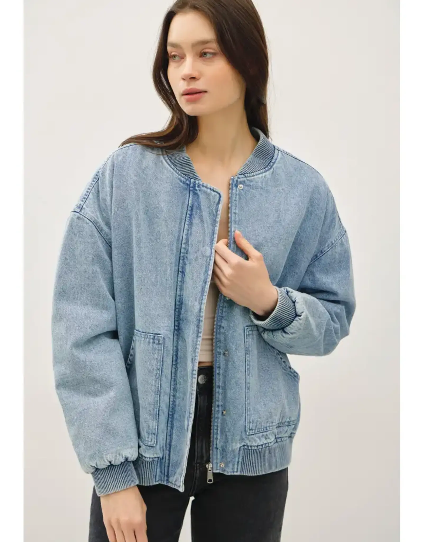 Denim Bomber Jacket w/ Pockets