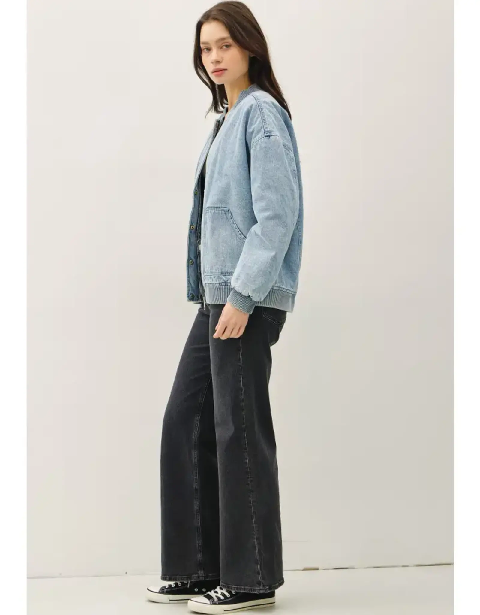 Denim Bomber Jacket w/ Pockets