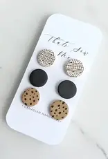 That's Sew Me Geometric Print Stud Earrings Trio Pack, Clay