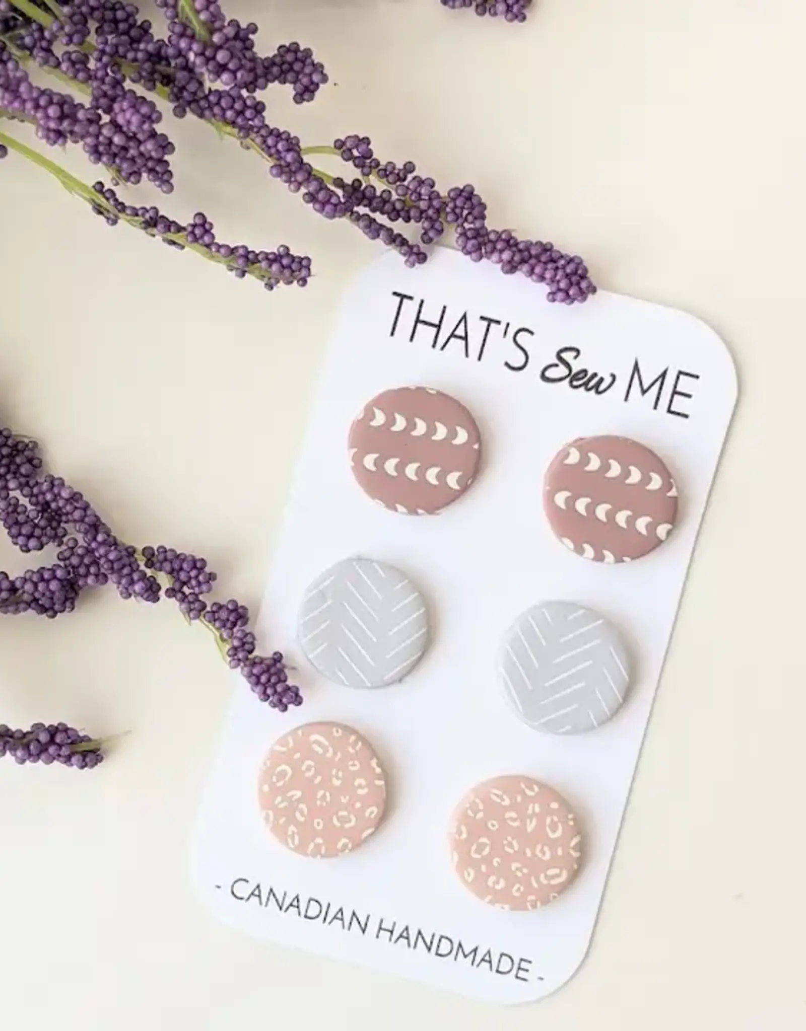 That's Sew Me Brooklyn Stud Earrings Trio Pack, Clay