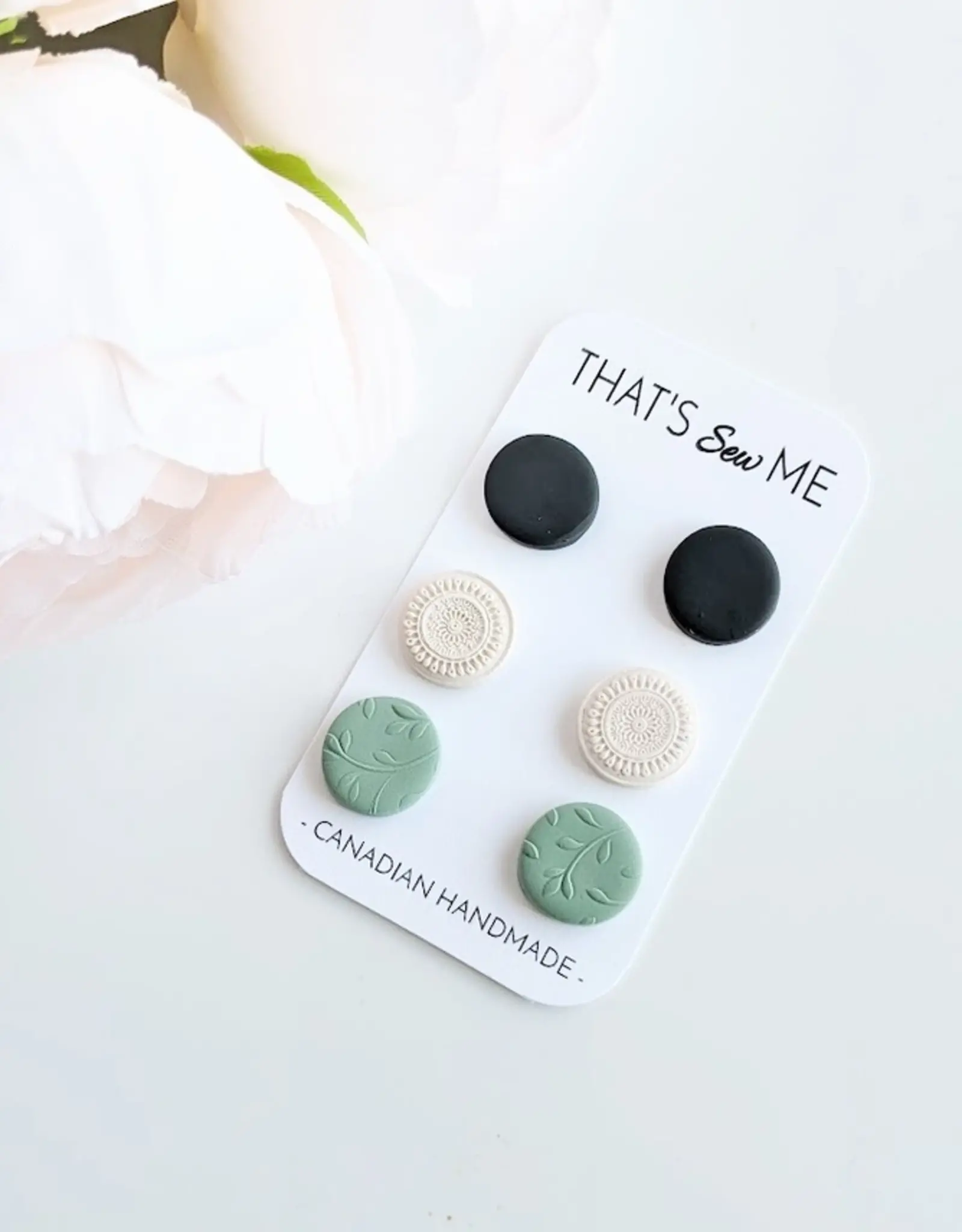 That's Sew Me Mandala Stud Earrings Trio Pack, Clay