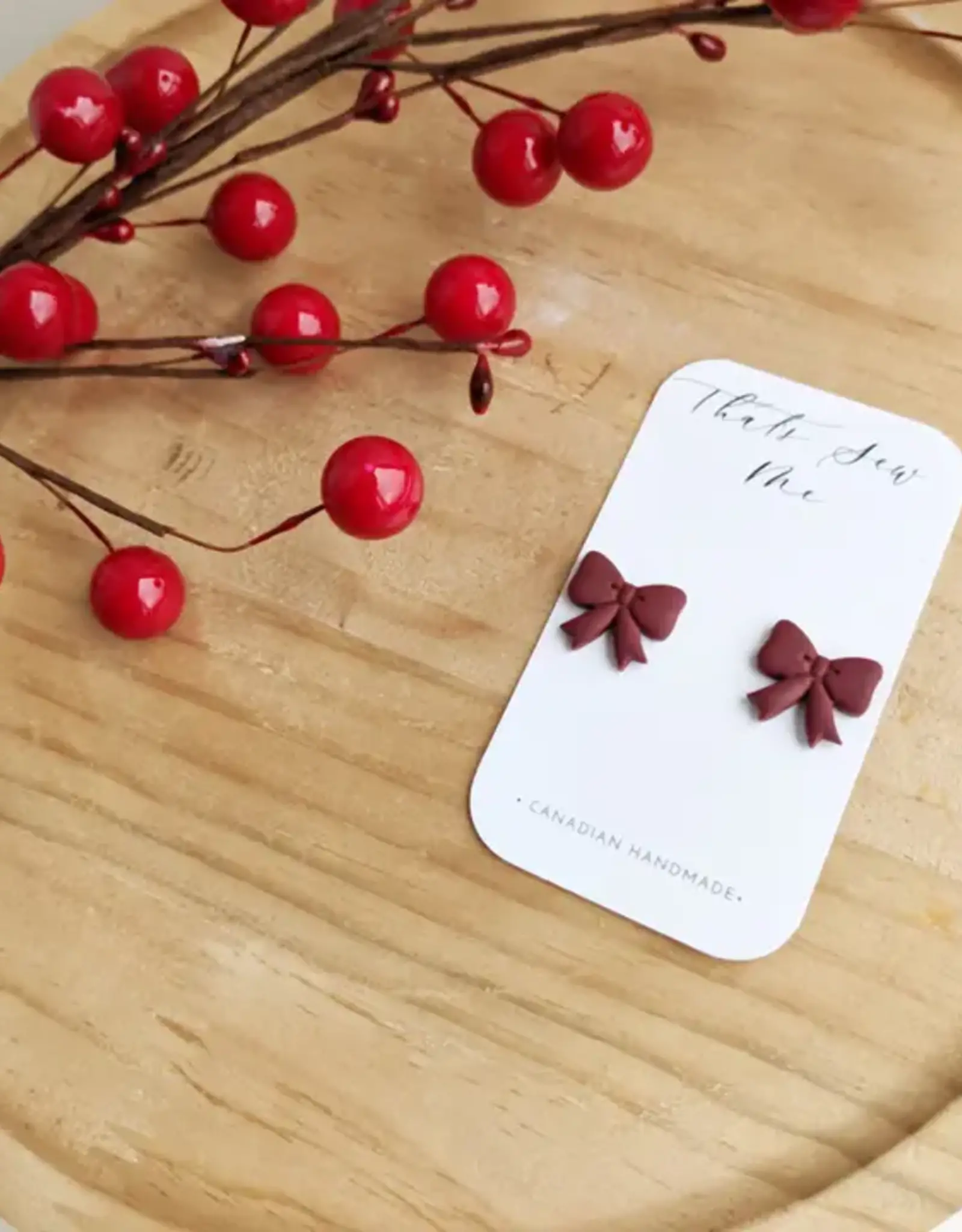 That's Sew Me Bow Clay Stud Earrings, Deep Red