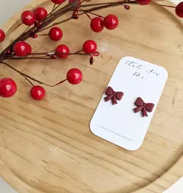 That's Sew Me Bow Clay Stud Earrings, Deep Red