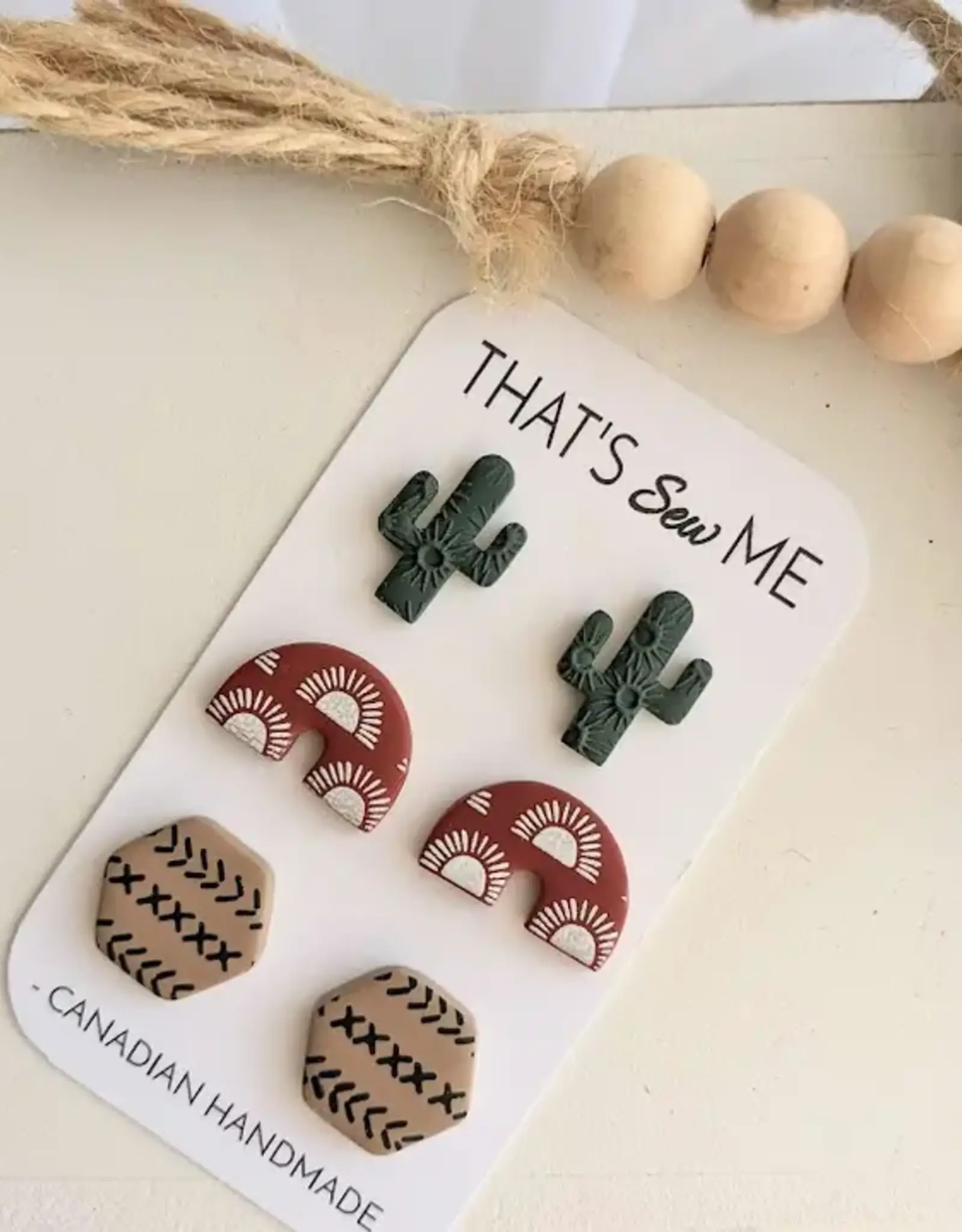 That's Sew Me Boho Stud Trio Pack Earrings , Clay