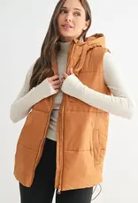 Mono B Longline High Neck Puffer Vest, Camel