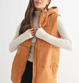 Mono B Longline High Neck Puffer Vest, Camel