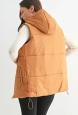 Mono B Longline High Neck Puffer Vest, Camel