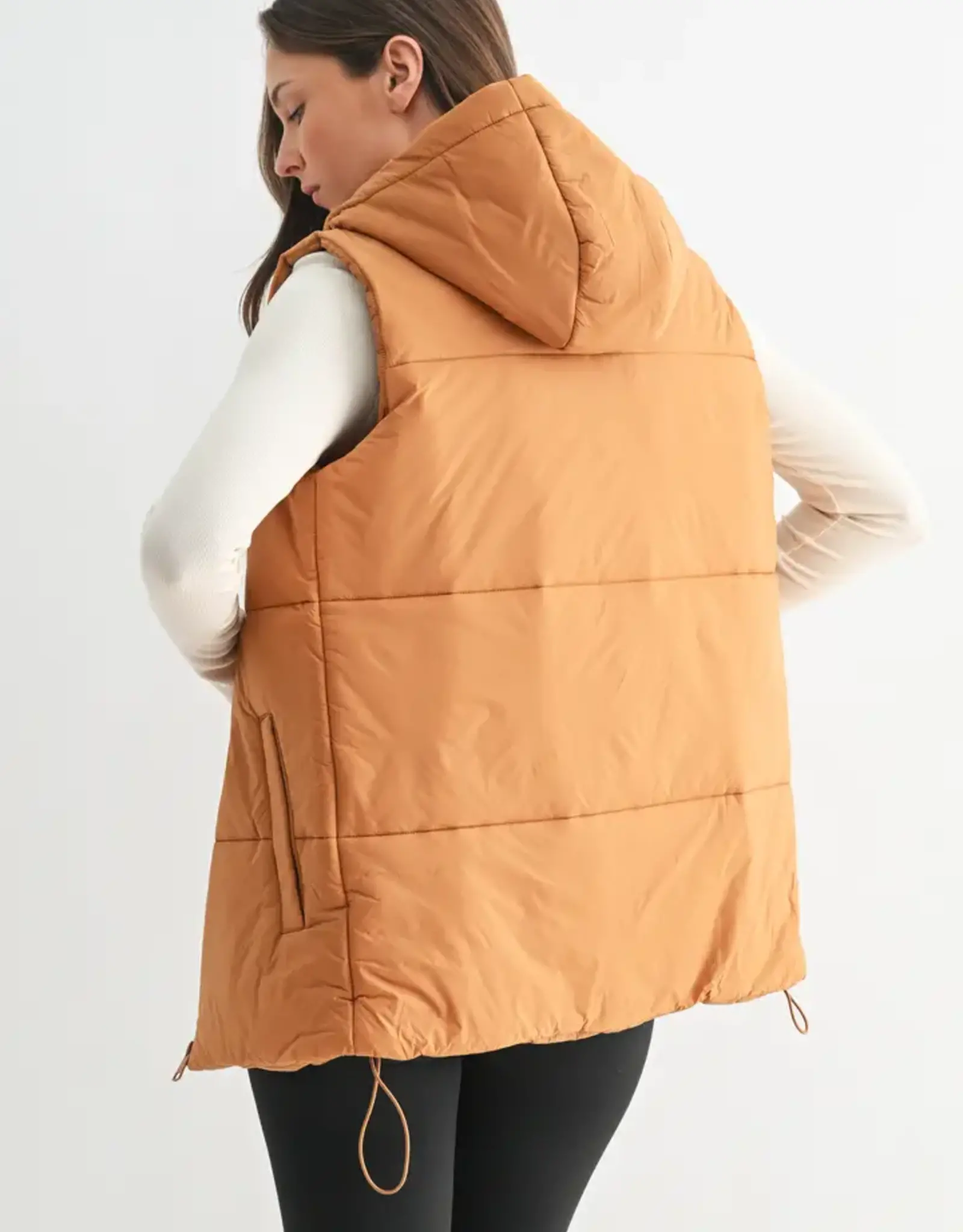 Mono B Longline High Neck Puffer Vest, Camel