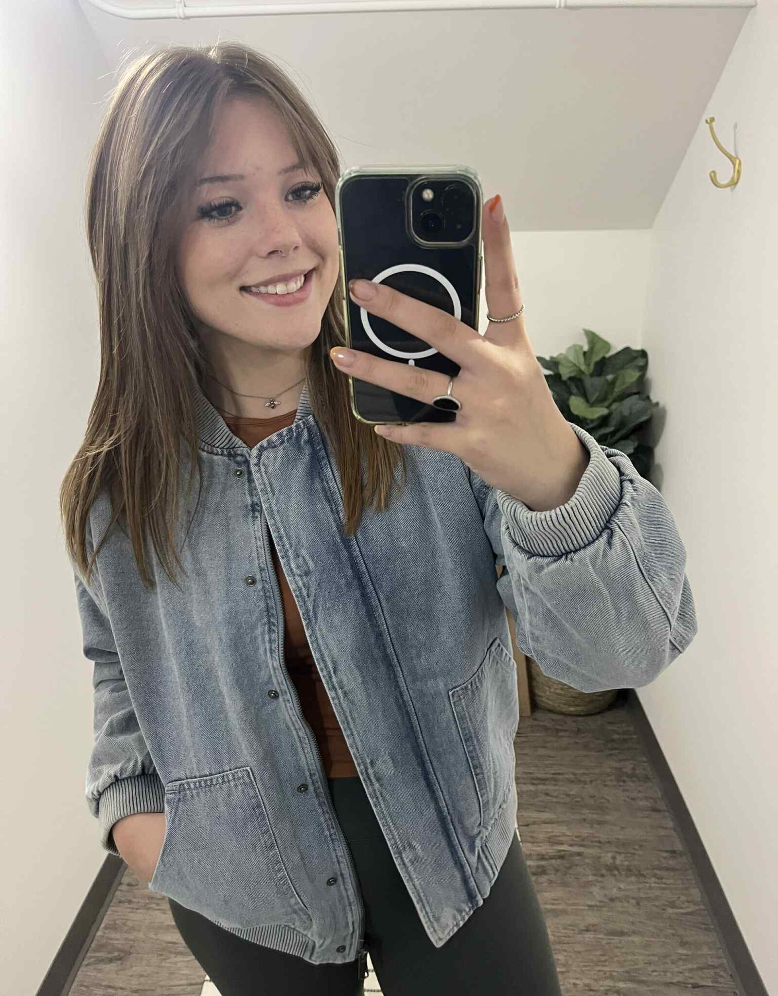 Denim Bomber Jacket w/ Pockets