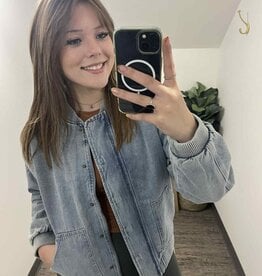 Denim Bomber Jacket w/ Pockets