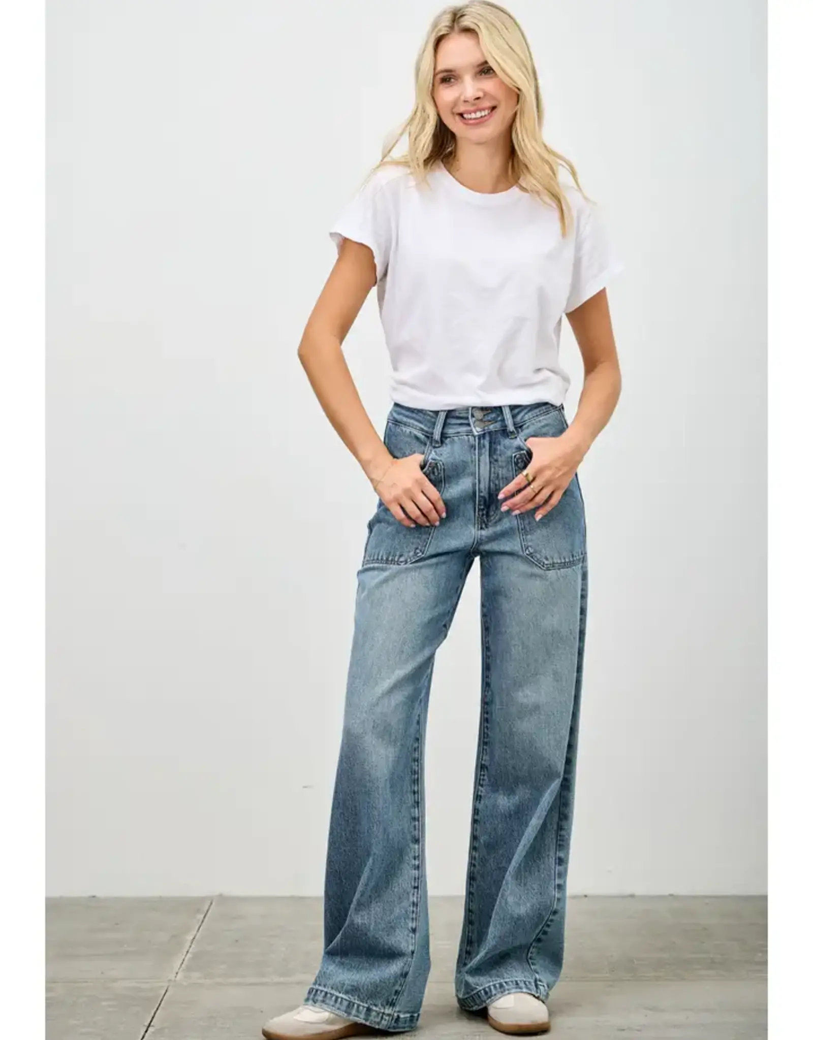 Saige Denim High Rise Double Pocket Wide Leg Jeans