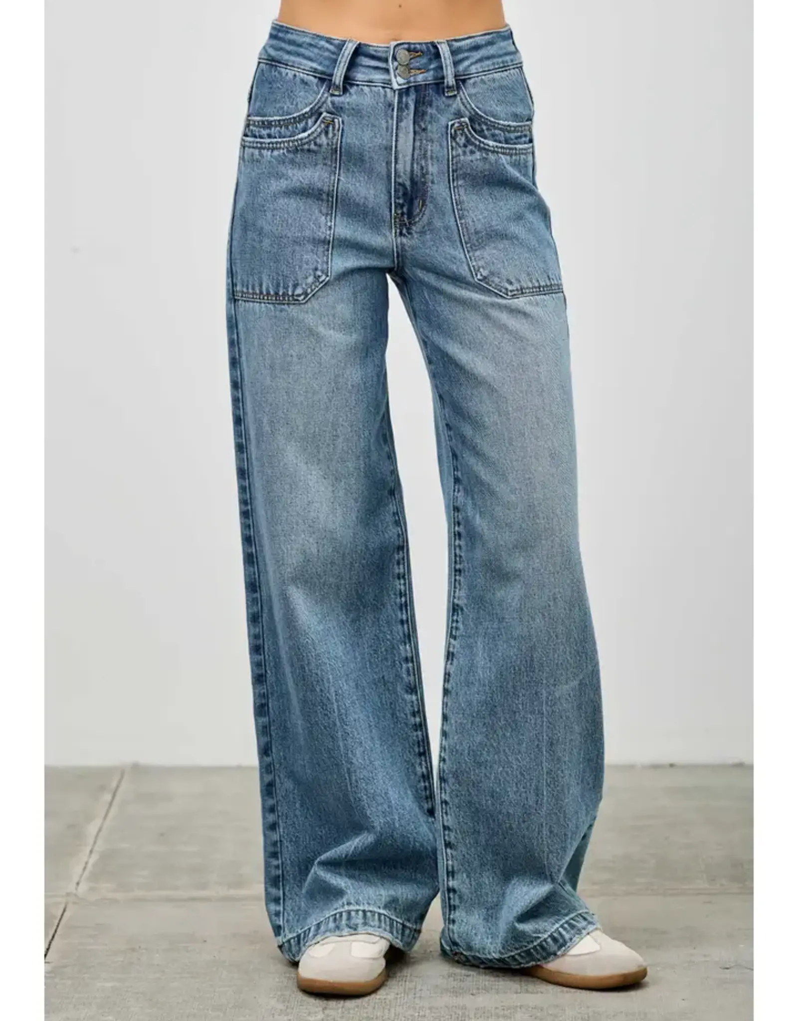 Saige Denim High Rise Double Pocket Wide Leg Jeans
