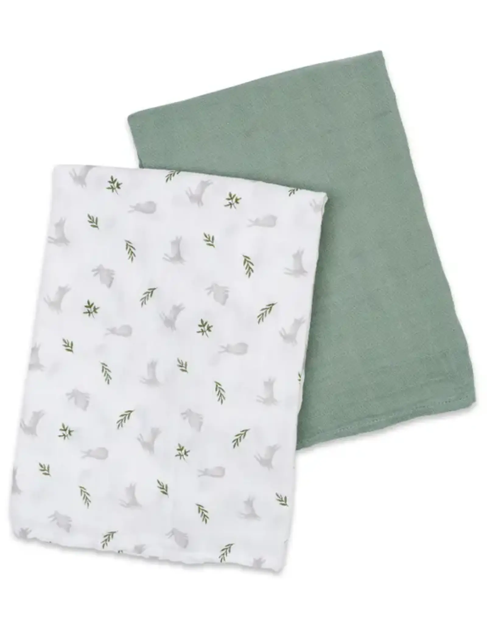 Lulujo 2-pack Cotton Swaddle - Bunnies/ Fern
