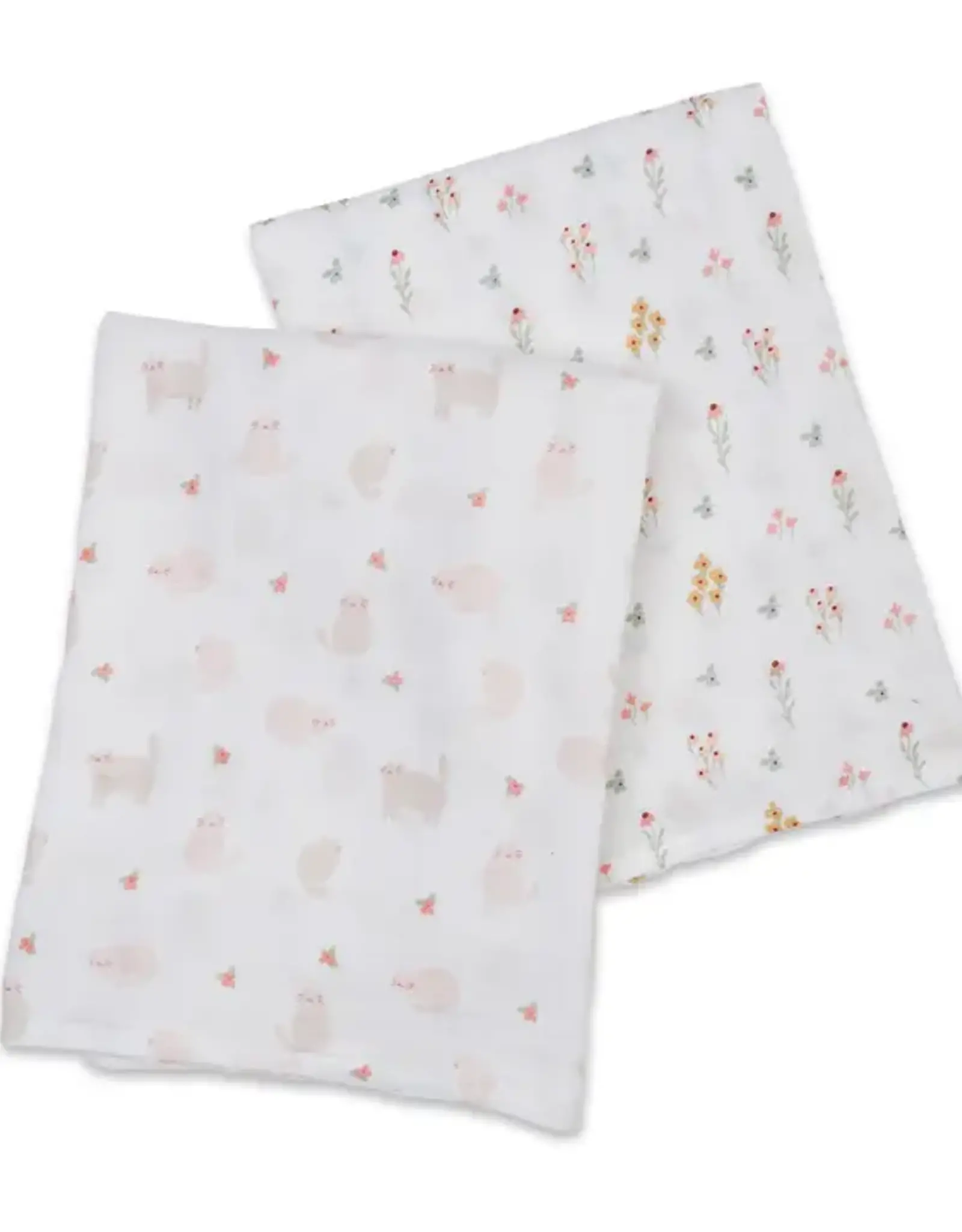 Lulujo 2-pack Cotton Swaddle -Kitty Cat/ Flower Field