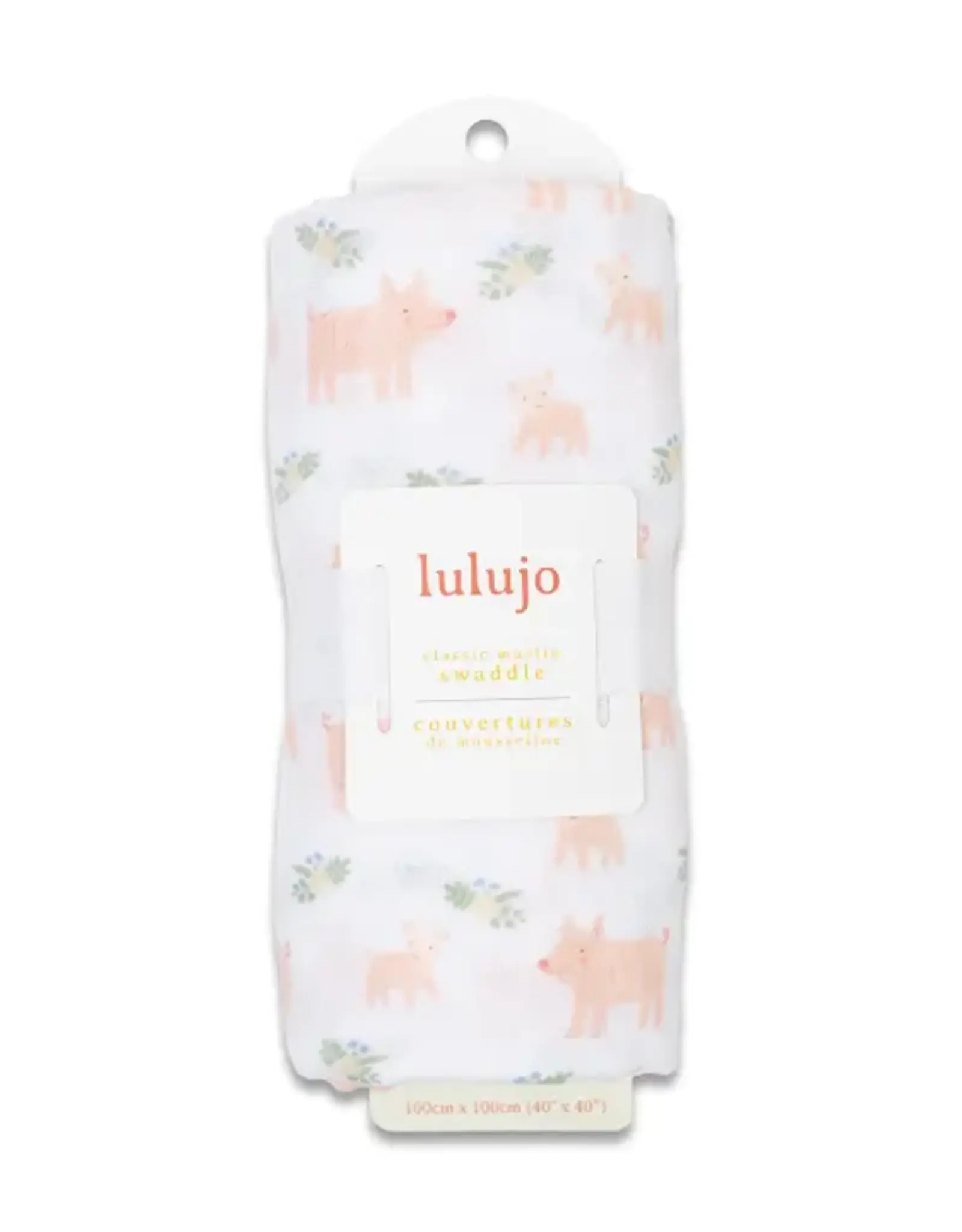 Lulujo Muslin Cotton Swaddle Blanket - Piggy