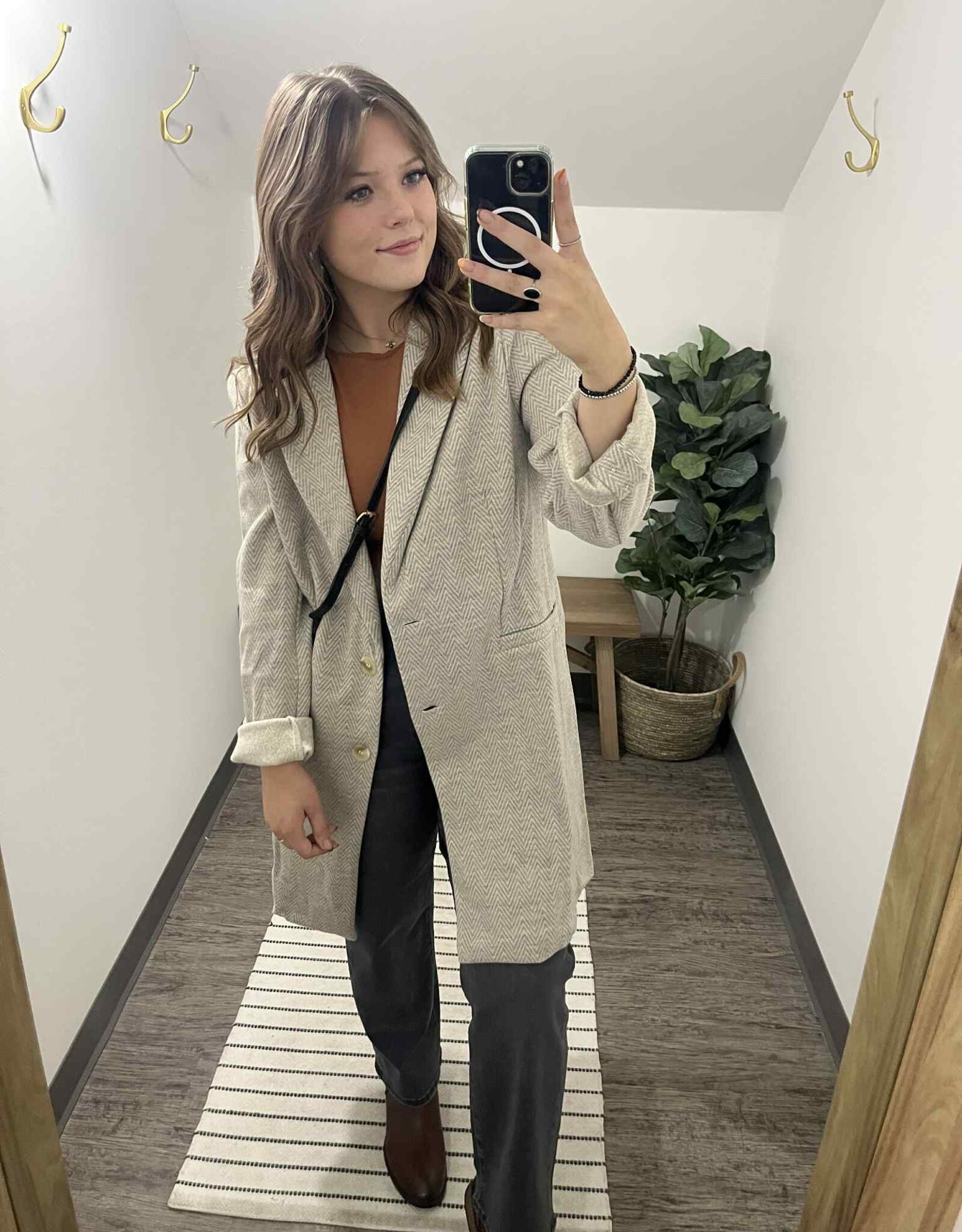 Chevron Pattern Double Button Coat