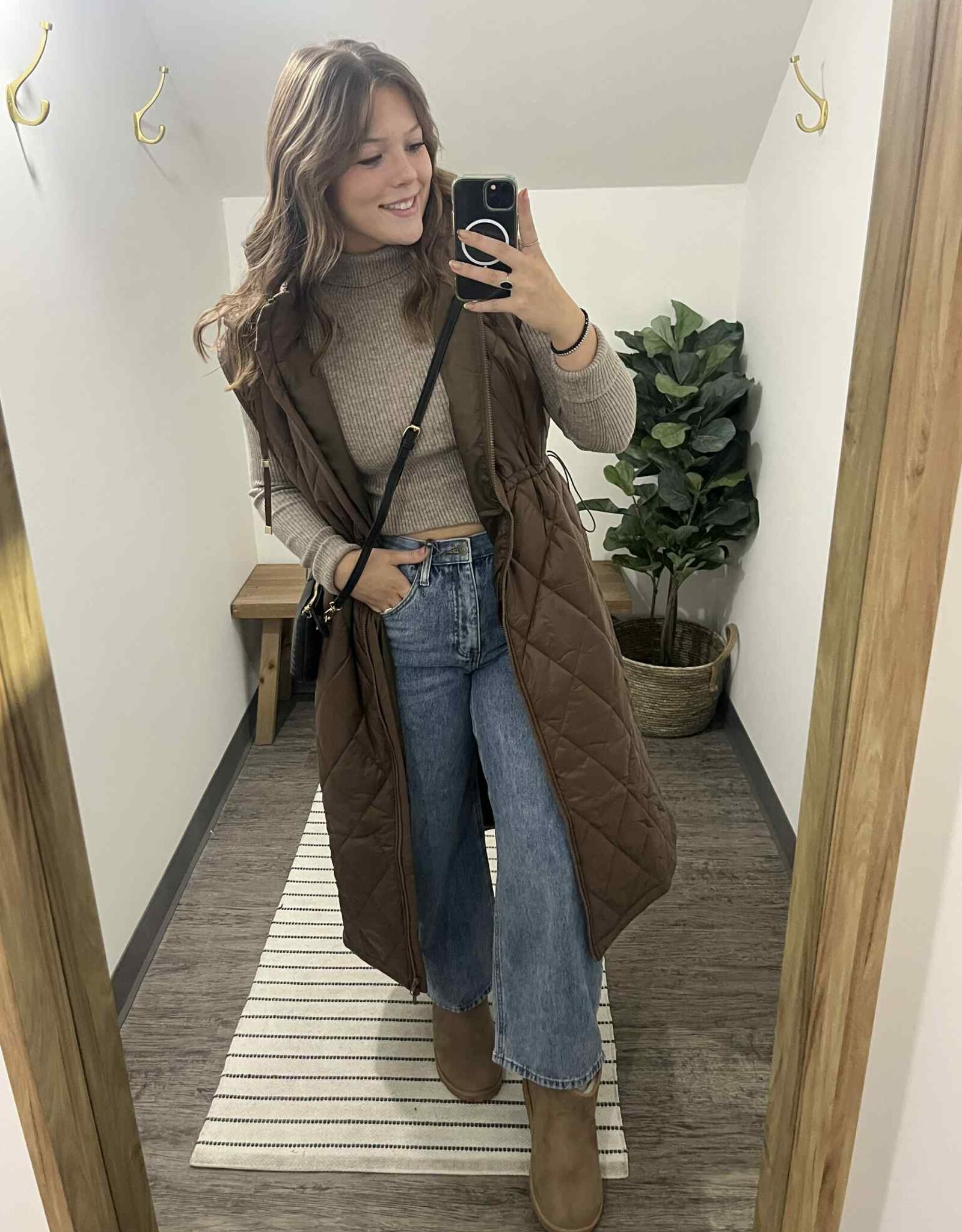 Diamond Quilt Long Line Puffer Vest, Coco