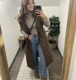 Diamond Quilt Long Line Puffer Vest, Coco