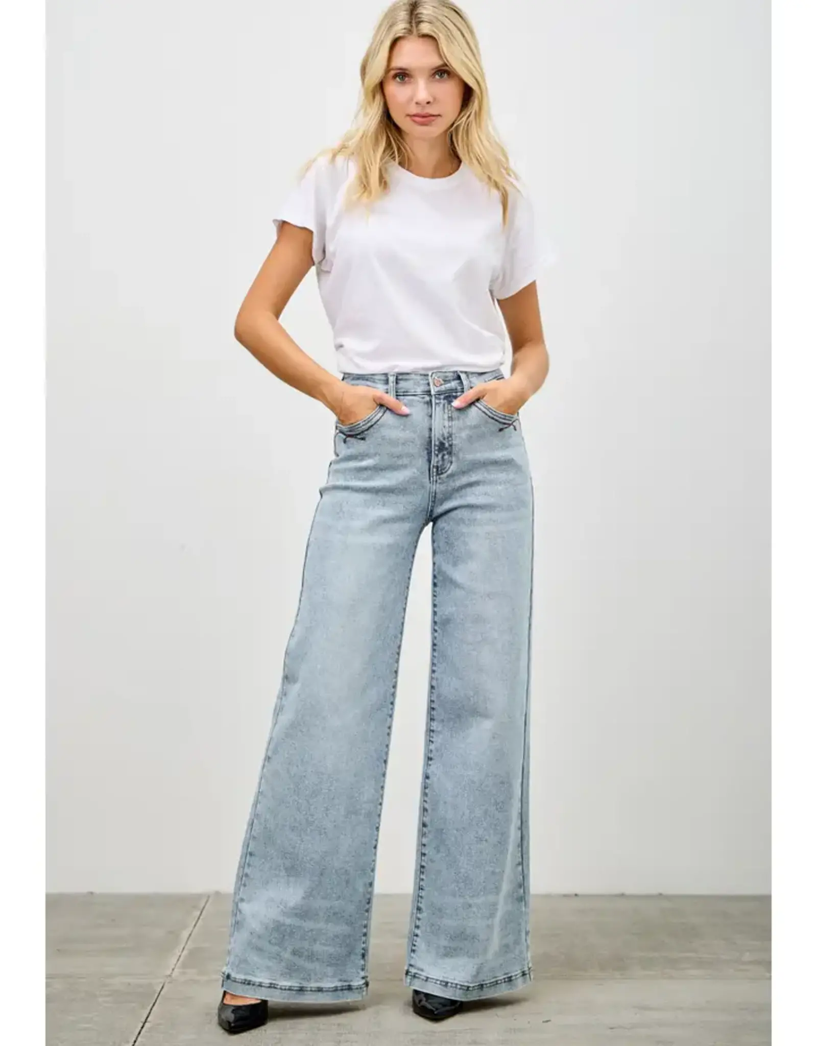 Saige Denim High Rise Light Wash Wide Leg Jeans