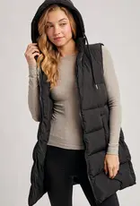Hooded Zipper Down Longline Puffer Vest
