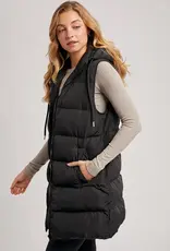 Hooded Zipper Down Longline Puffer Vest