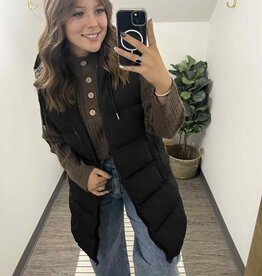 Hooded Zipper Down Longline Puffer Vest