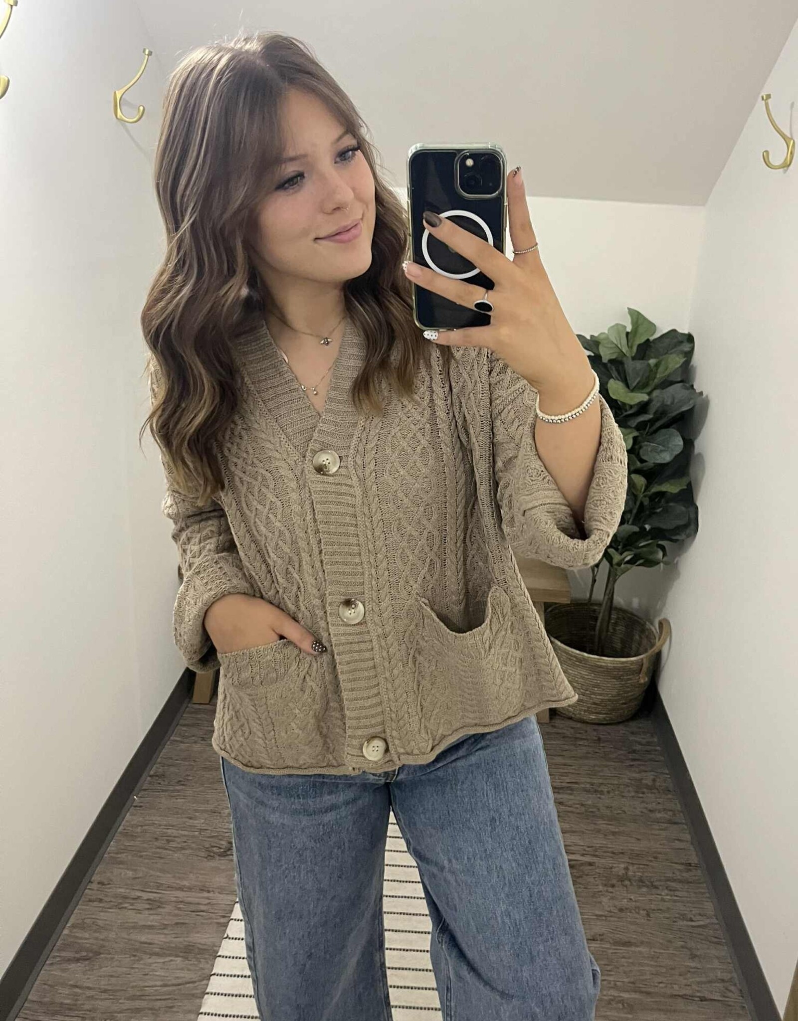 Button Down Cable Knit Cardigan