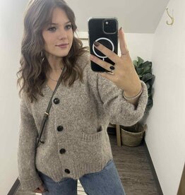 Button Down Fuzzy Knit Cardigan, Latte