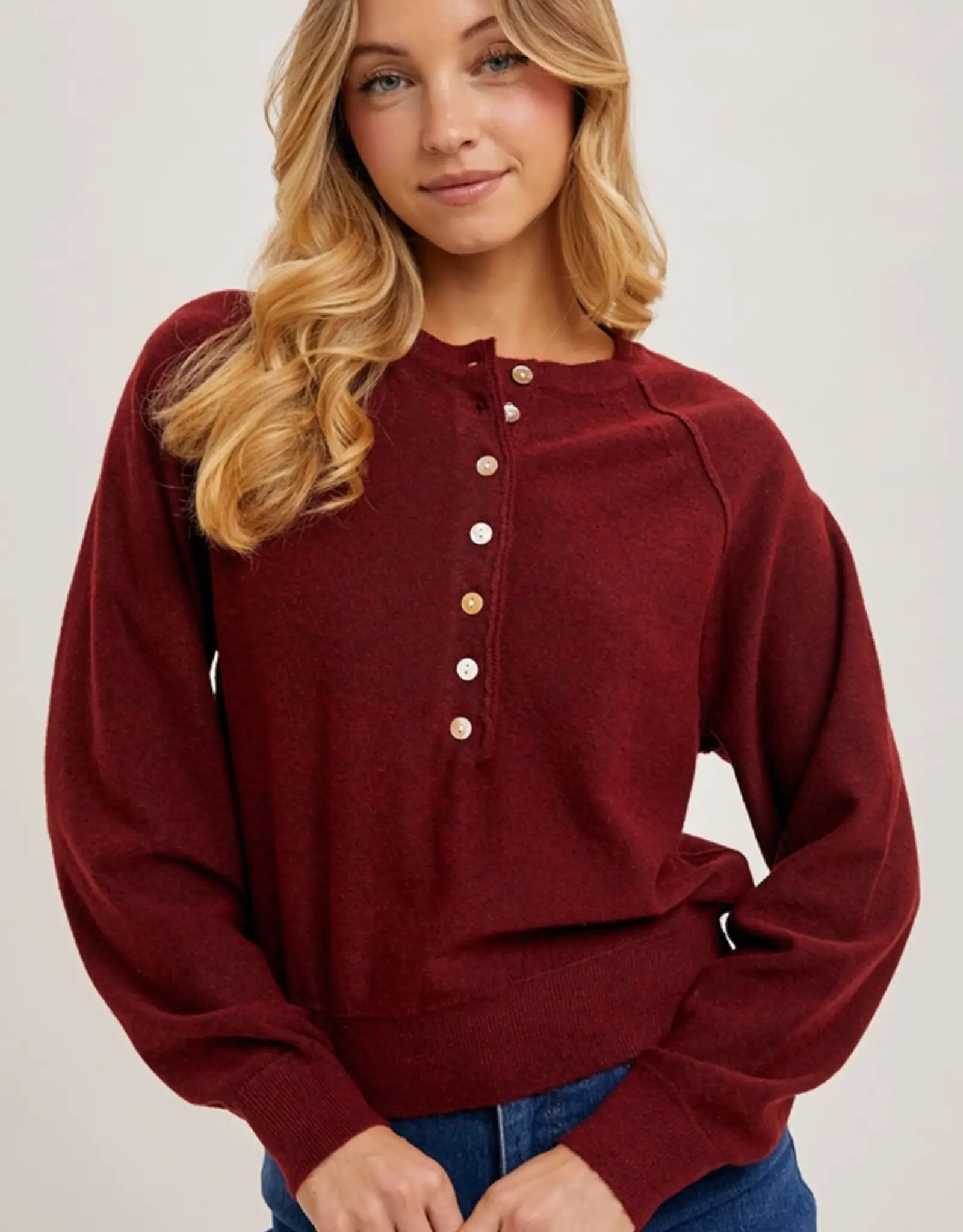 Half Button Henley Knit Sweater