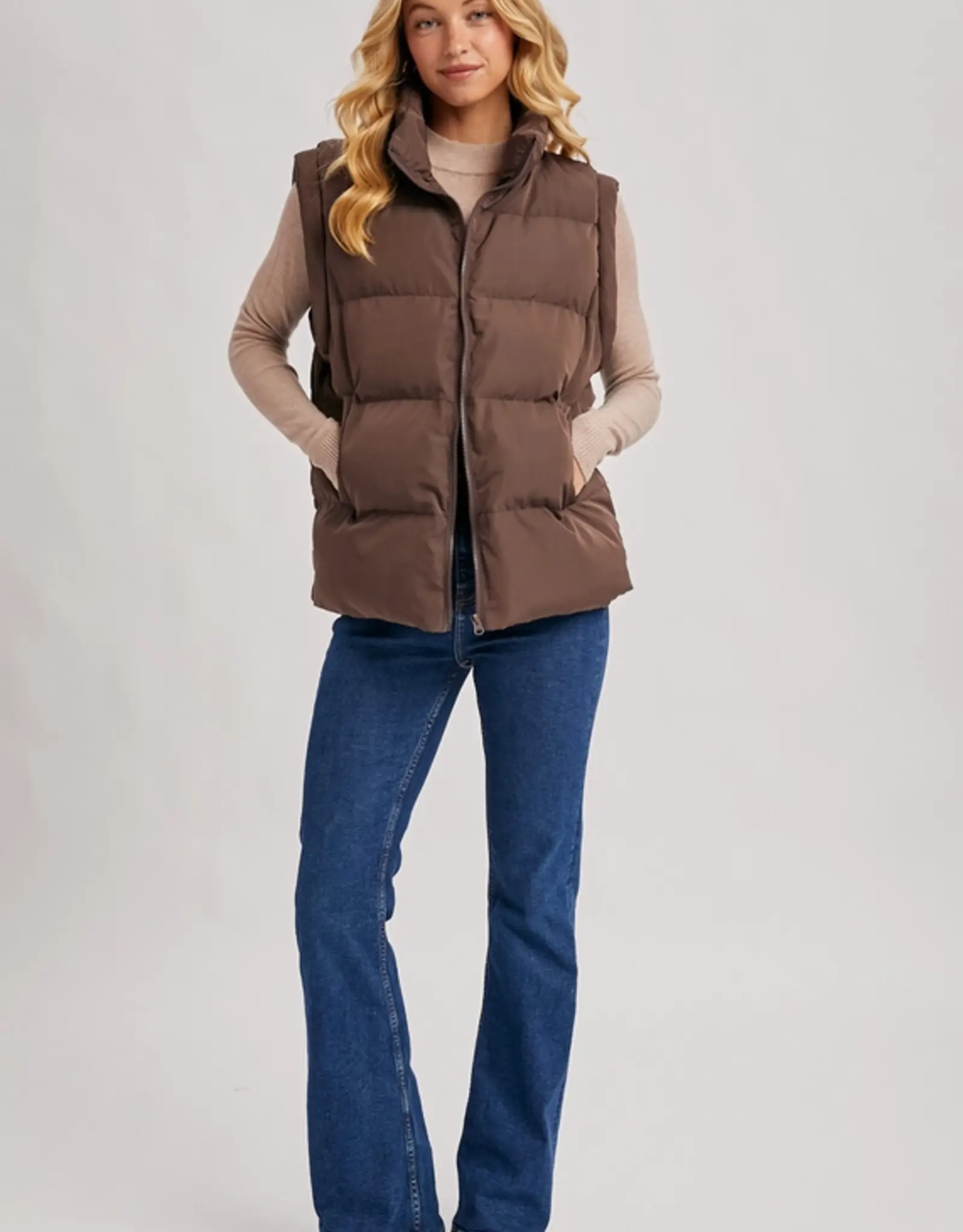 Funnel Neck Quilted Puffer Vest