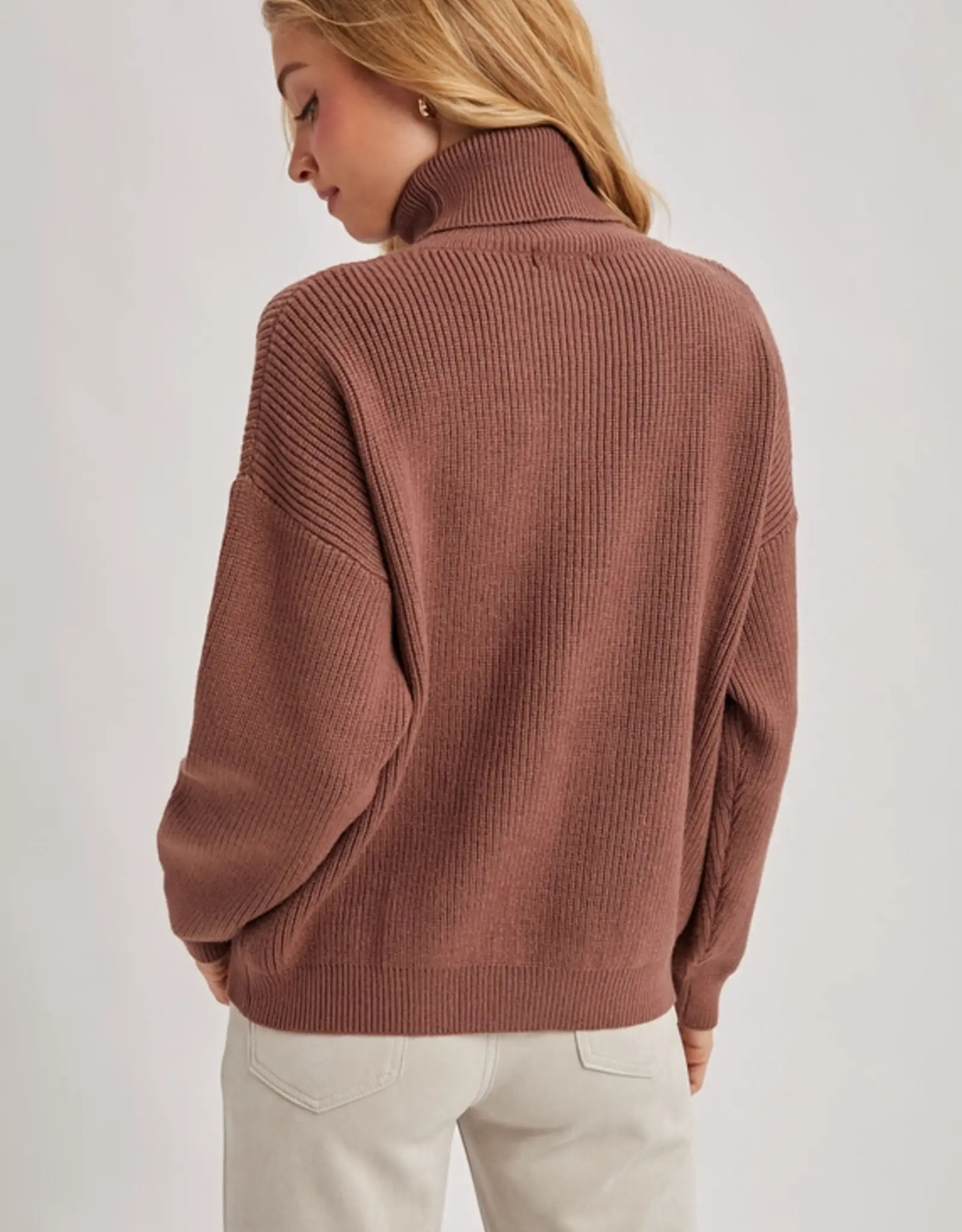 Turtle Neck Ribbed Knit Sweater