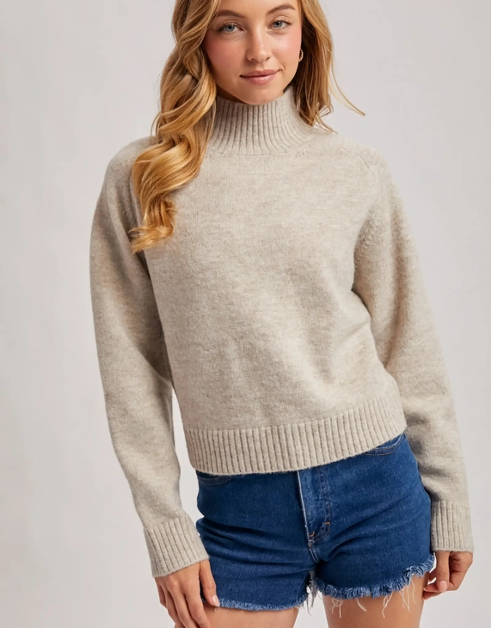 Ribbed Mock Neck Knit Sweater